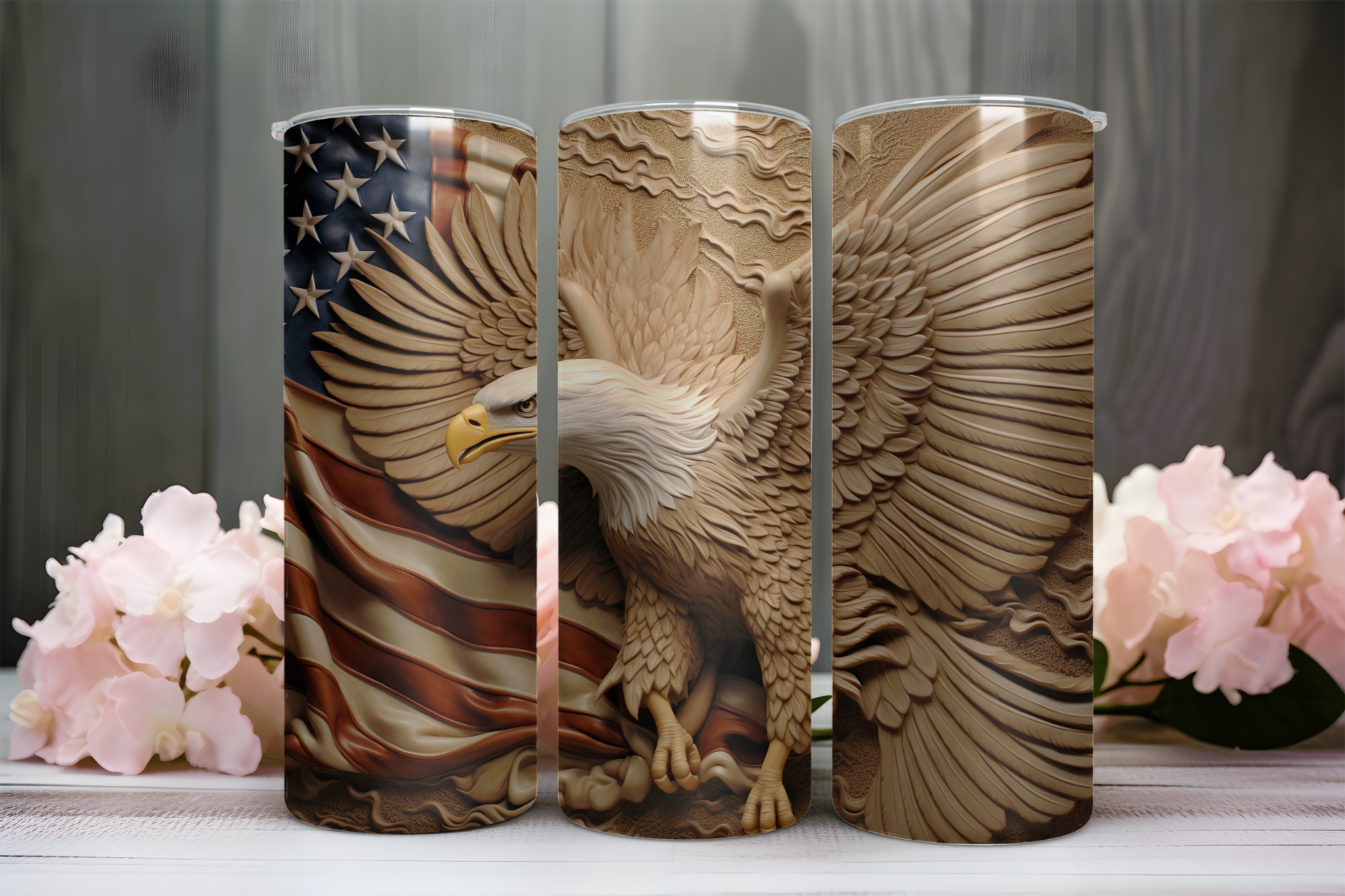 Bold Eagle With American Flag - Tumbler Digital Download
