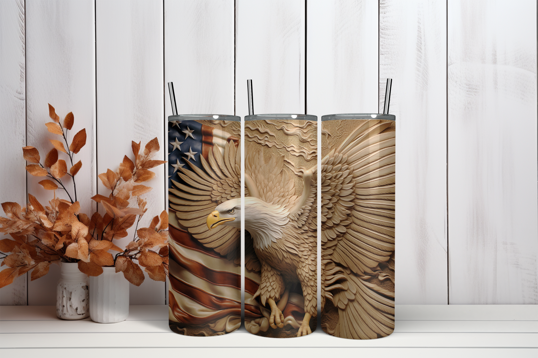 Bold Eagle With American Flag - Tumbler Digital Download