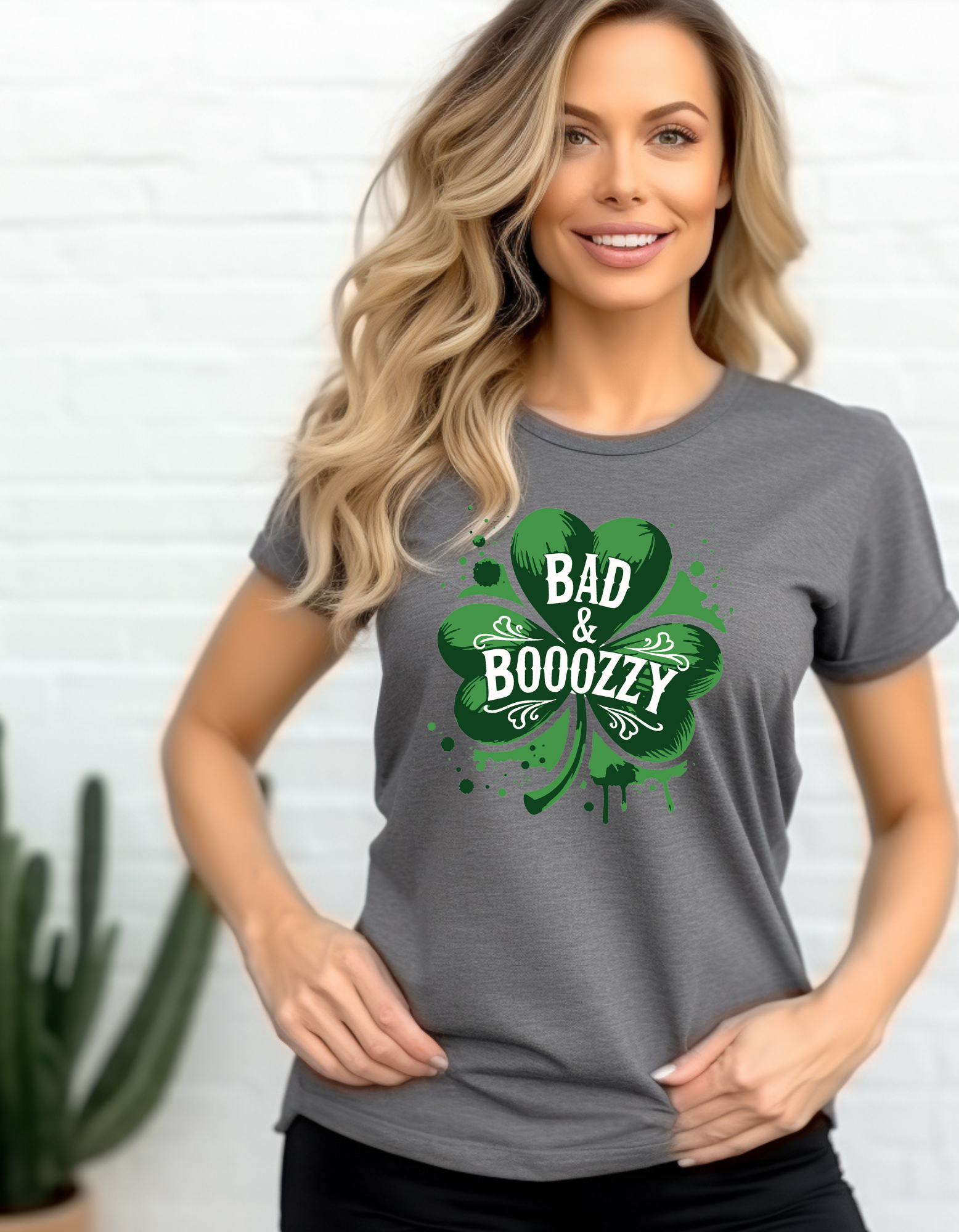 Bad & Boozy Green Shamrock - Adult T-Shirt