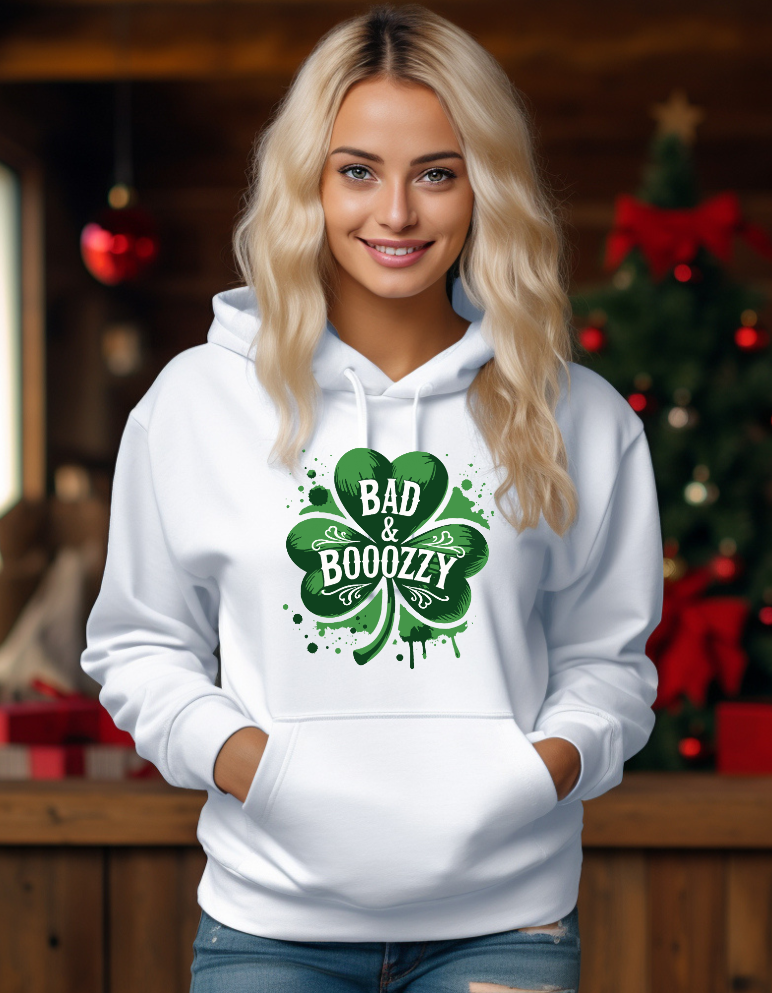 Bad & Boozy Green Shamrock - Adult Hoodie