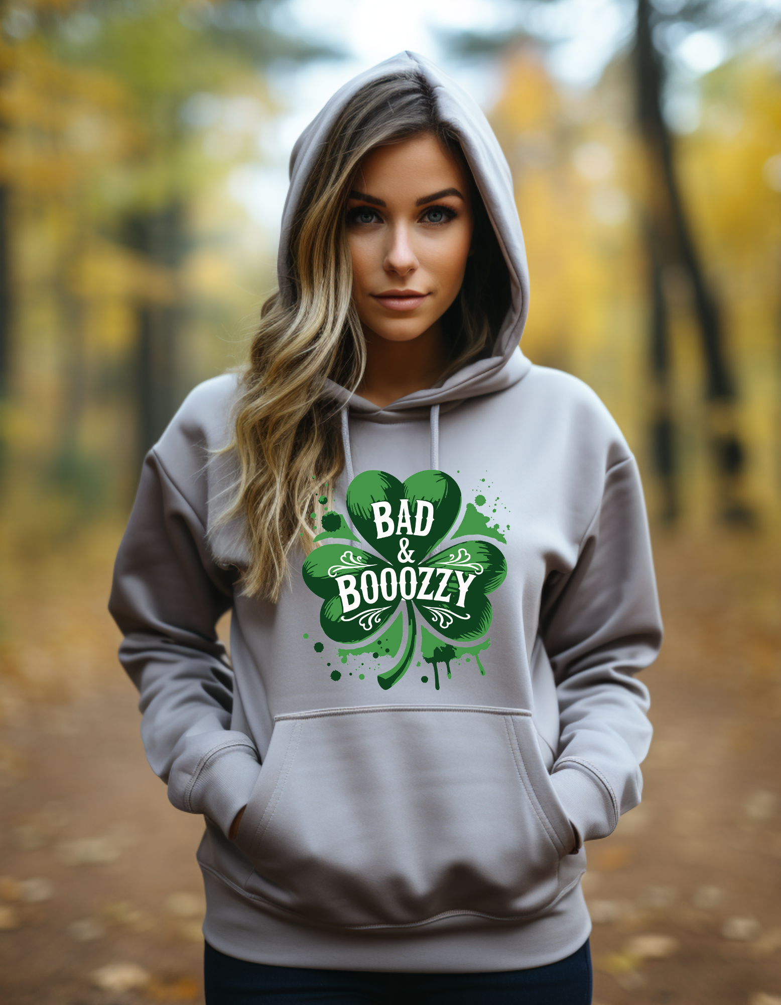 Bad & Boozy Green Shamrock - Adult Hoodie