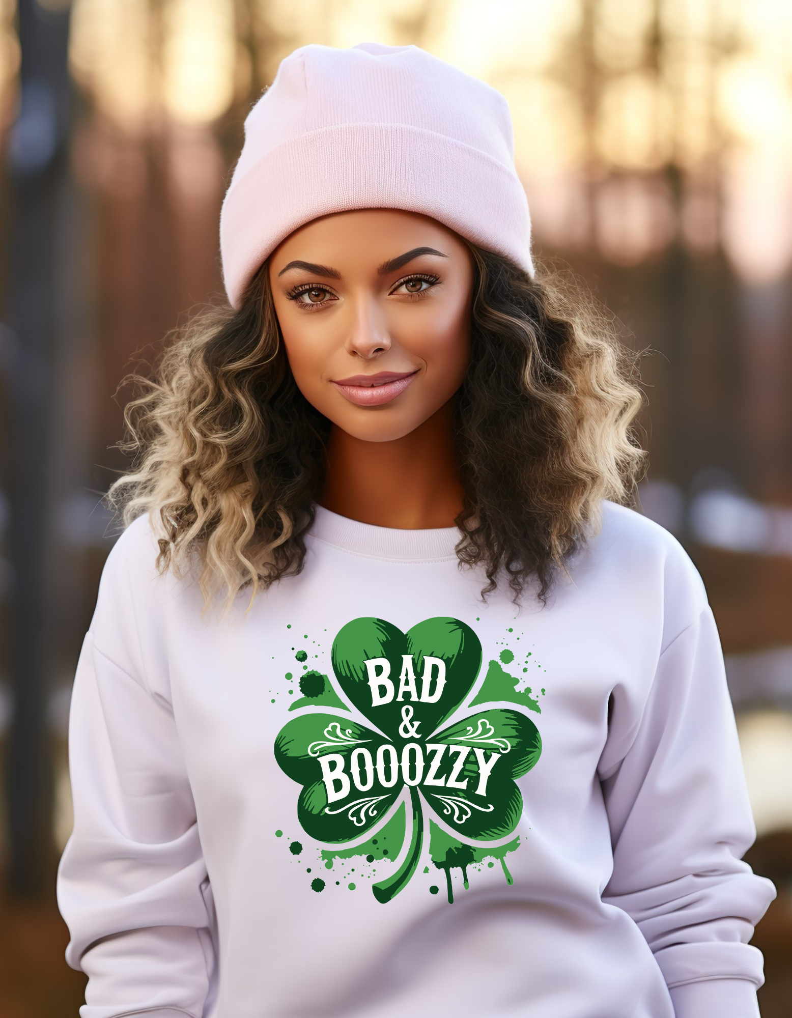 Bad & Boozy Green Shamrock - Adult Crewneck