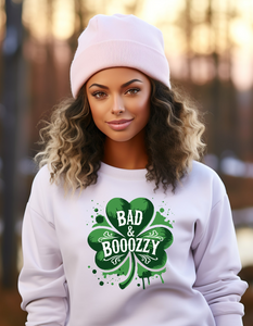 Bad & Boozy Green Shamrock - Adult Crewneck