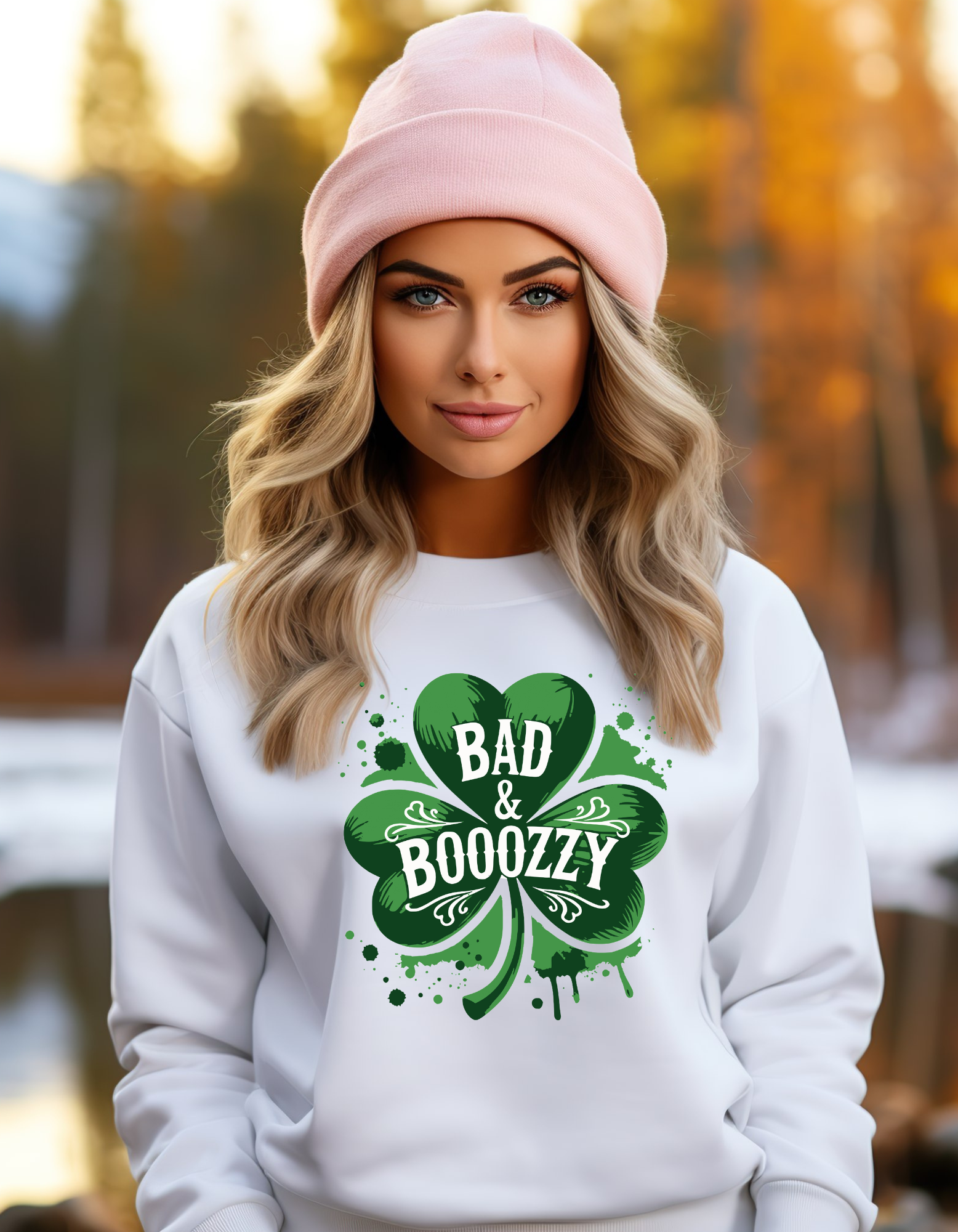 Bad & Boozy Green Shamrock - Adult Crewneck