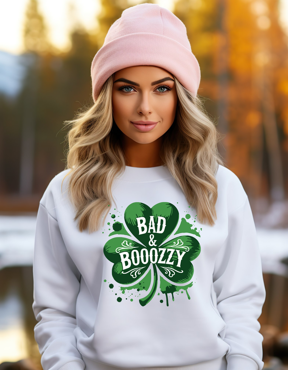 Bad & Boozy Green Shamrock - Adult Crewneck