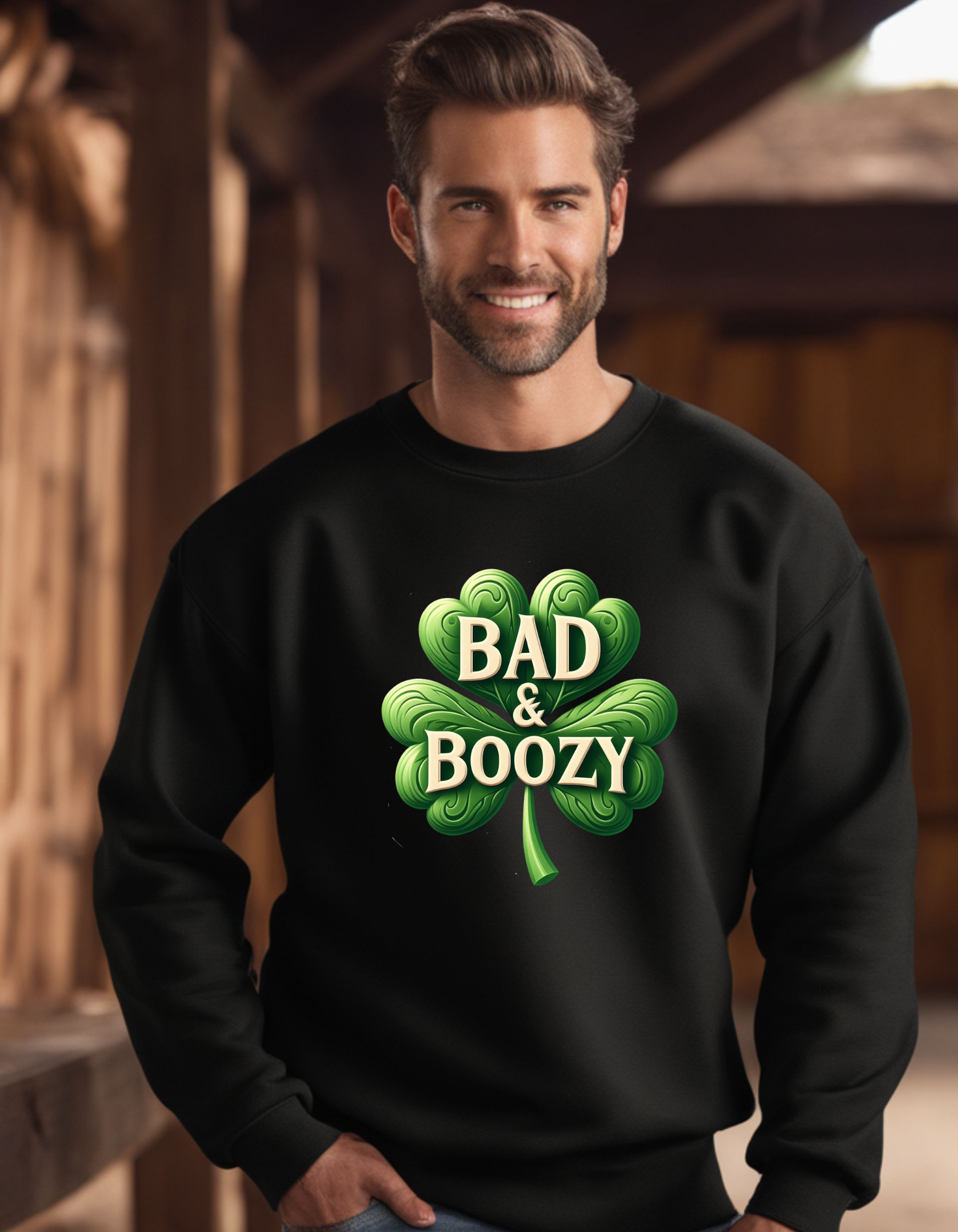 Bad & Boozy Shamrock 1 - Adult Crewneck