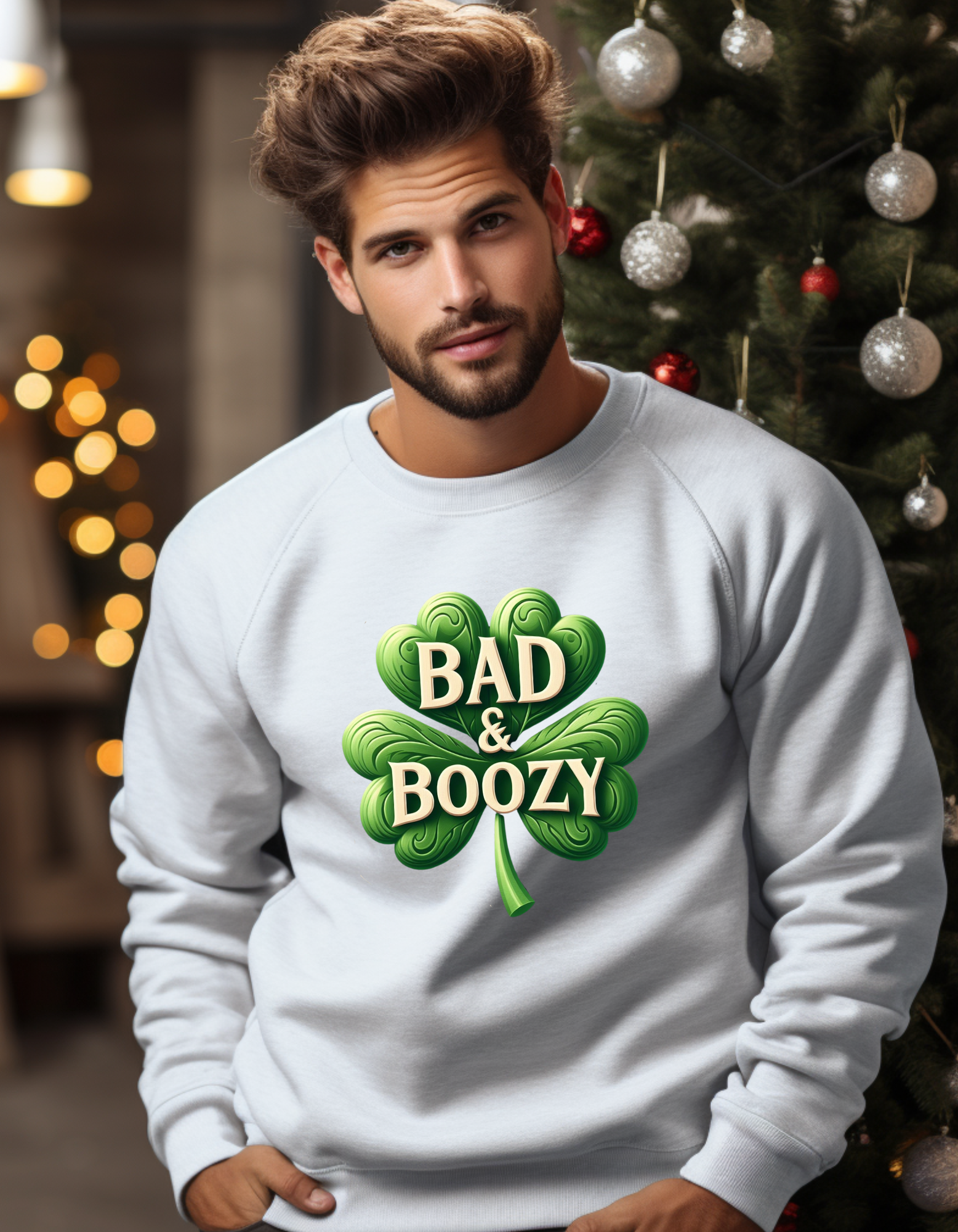 Bad & Boozy Shamrock 1 - Adult Crewneck