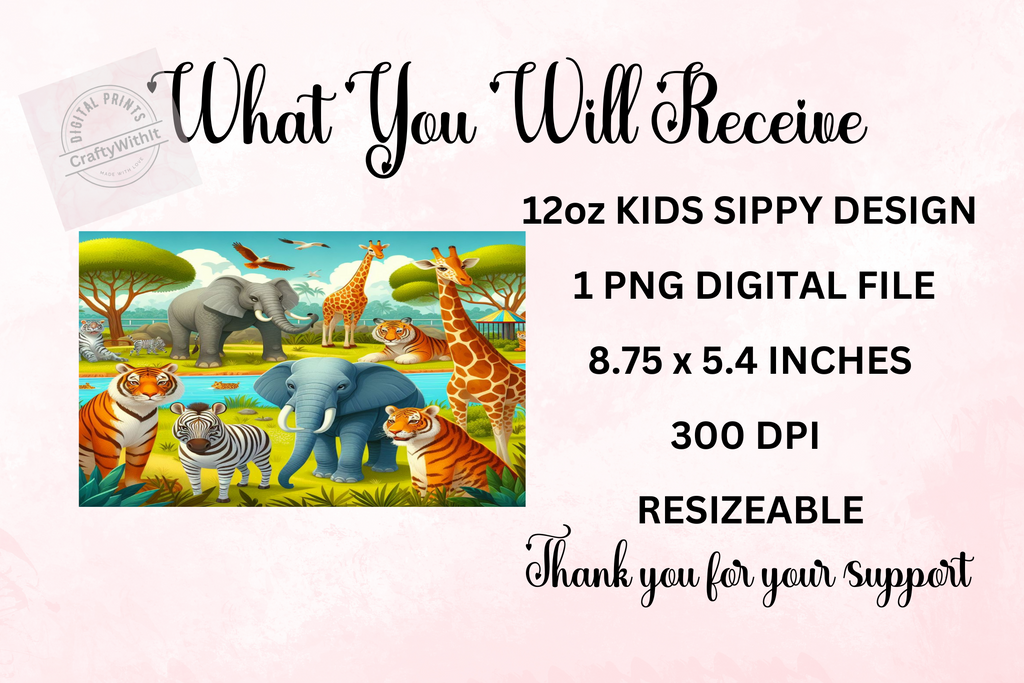 Zoo Animals 12oz - Kids Sippy Digital Download