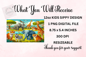 Zoo Animals  Kids Flip Top Sippy Cup Design  - Digital Download