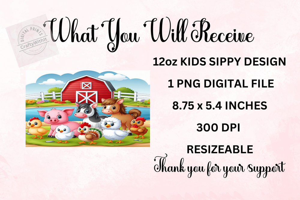 Farm Animals Kids Flip Top Sippy Cup Design  - Digital Download