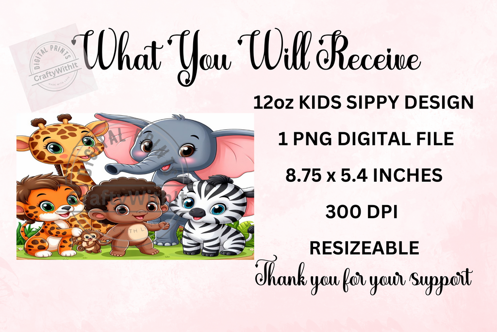 Zoo Animals 12oz - Kids Sippy Digital Download