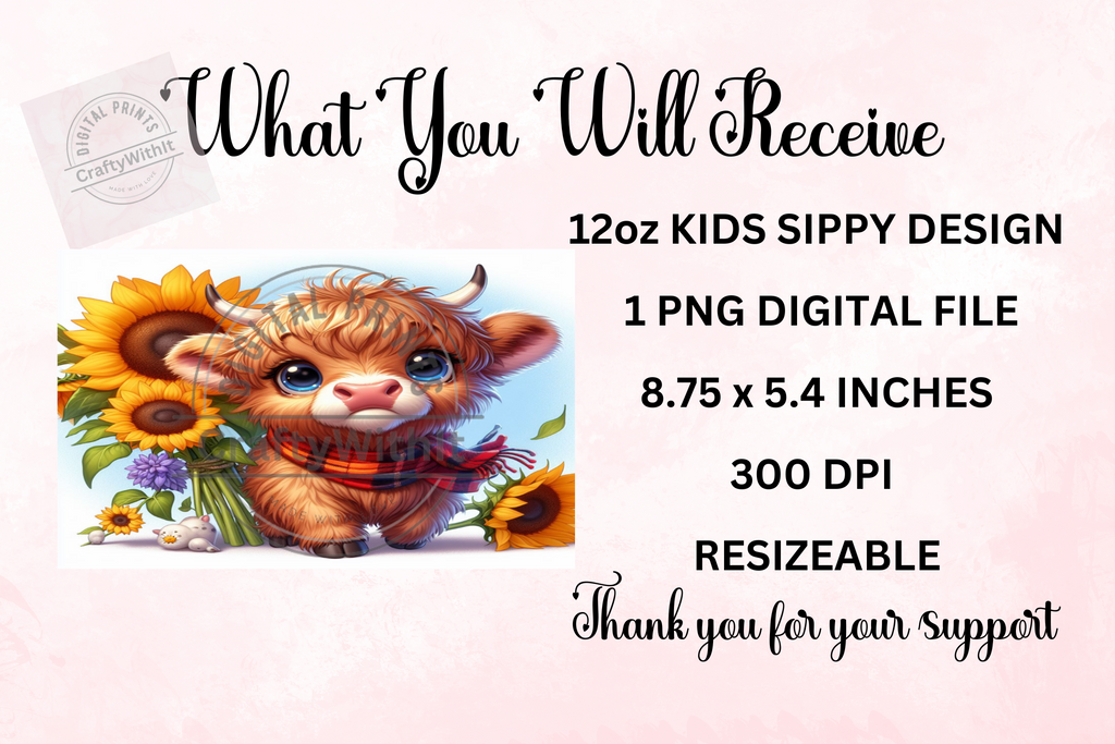 Highland Cow Spring 12oz - Kids Sippy Digital Download