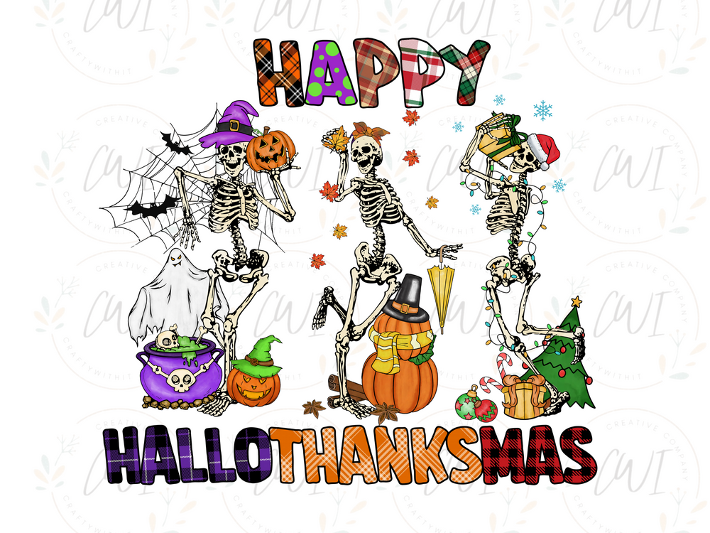 Happy Hallothanksmas Skeleton - DTF Transfer
