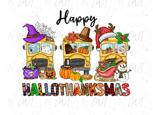 Happy Hallothanksmas School Bus - DTF Transfer