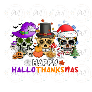 Happy Hallothanksmas Skulls - DTF Transfer