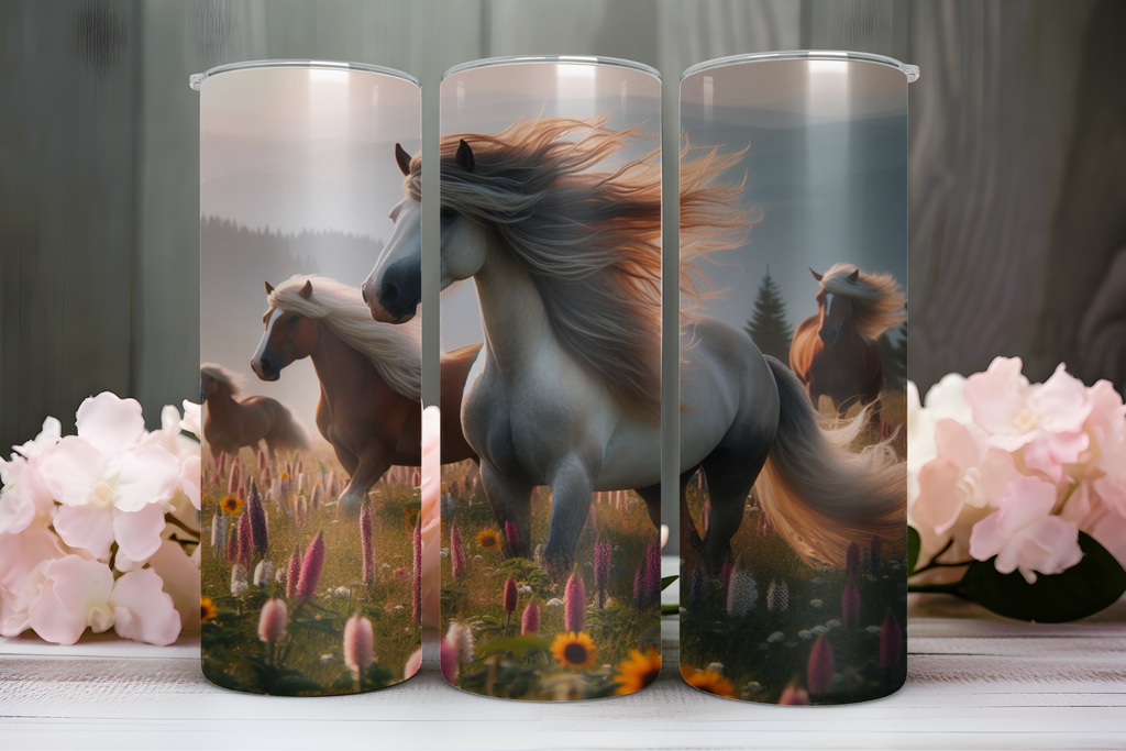 Horses Running In Meadow - Tumbler Digital Download