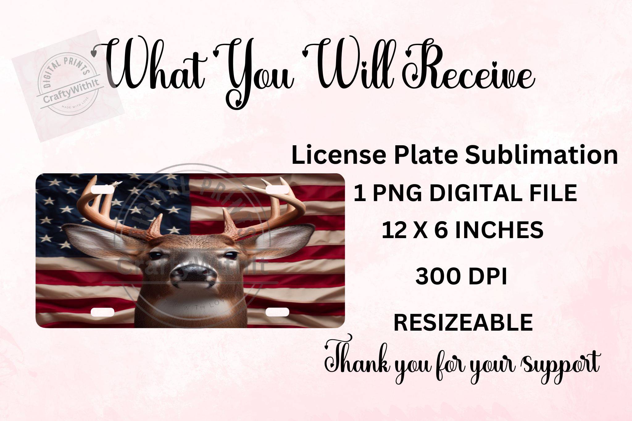 Buck With American Flag - License Plate Digital Download
