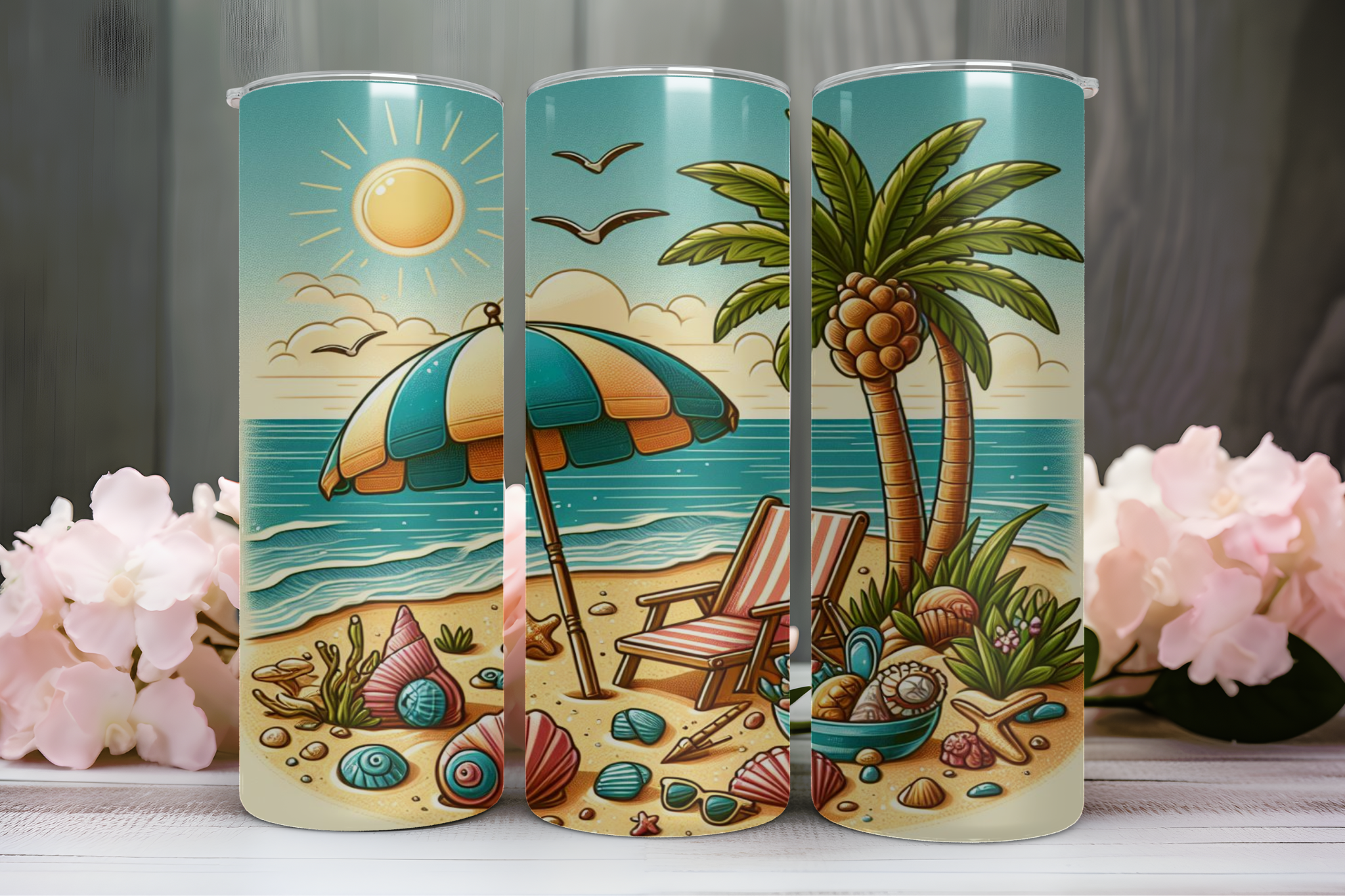 Beach And Palm Trees 3 - Tumbler Digital Download