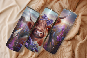 Highland Cow Purple Wildflower Tumbler