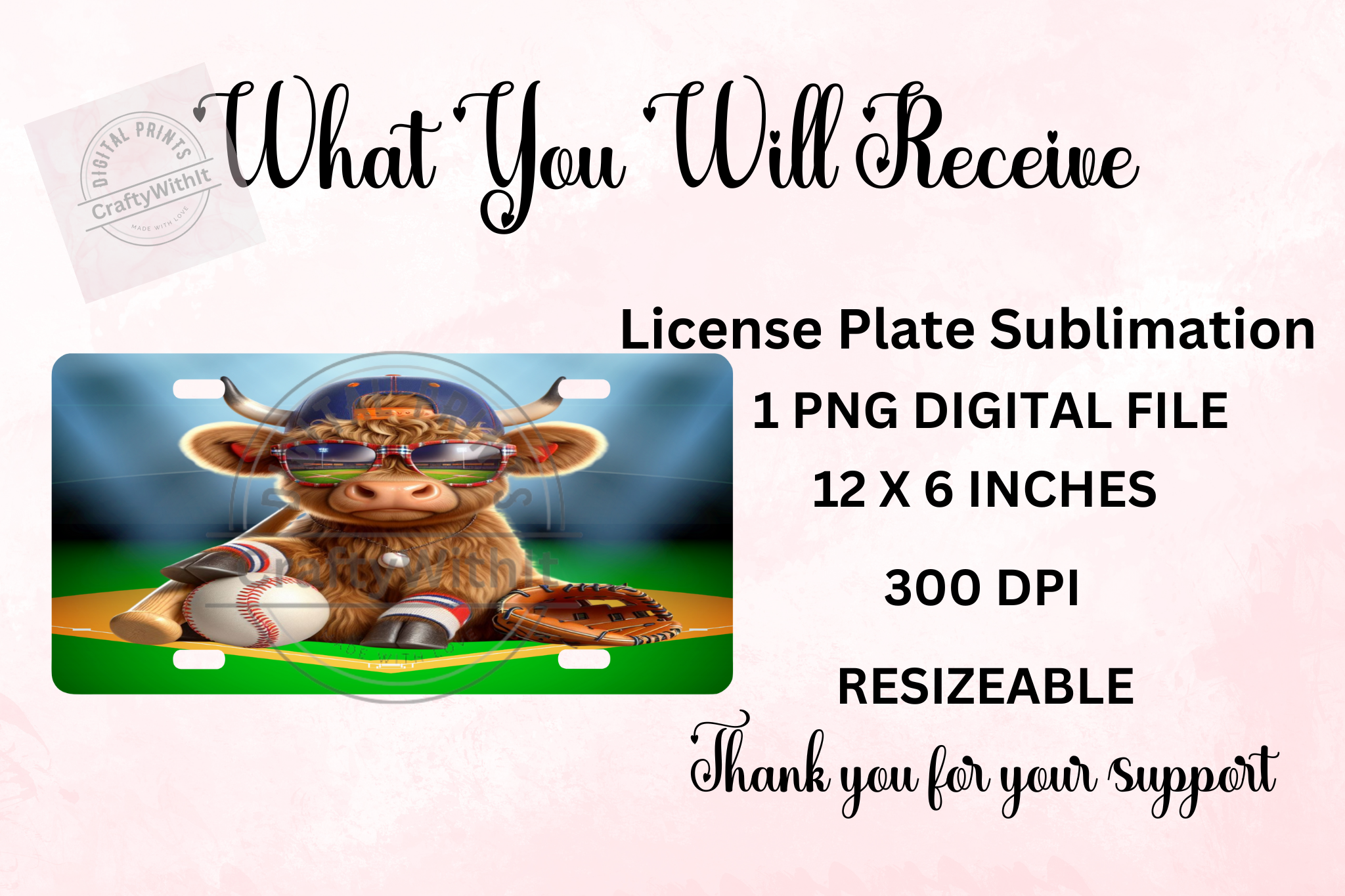 Highland Cow Baseball 2 License Plate - Digital Download