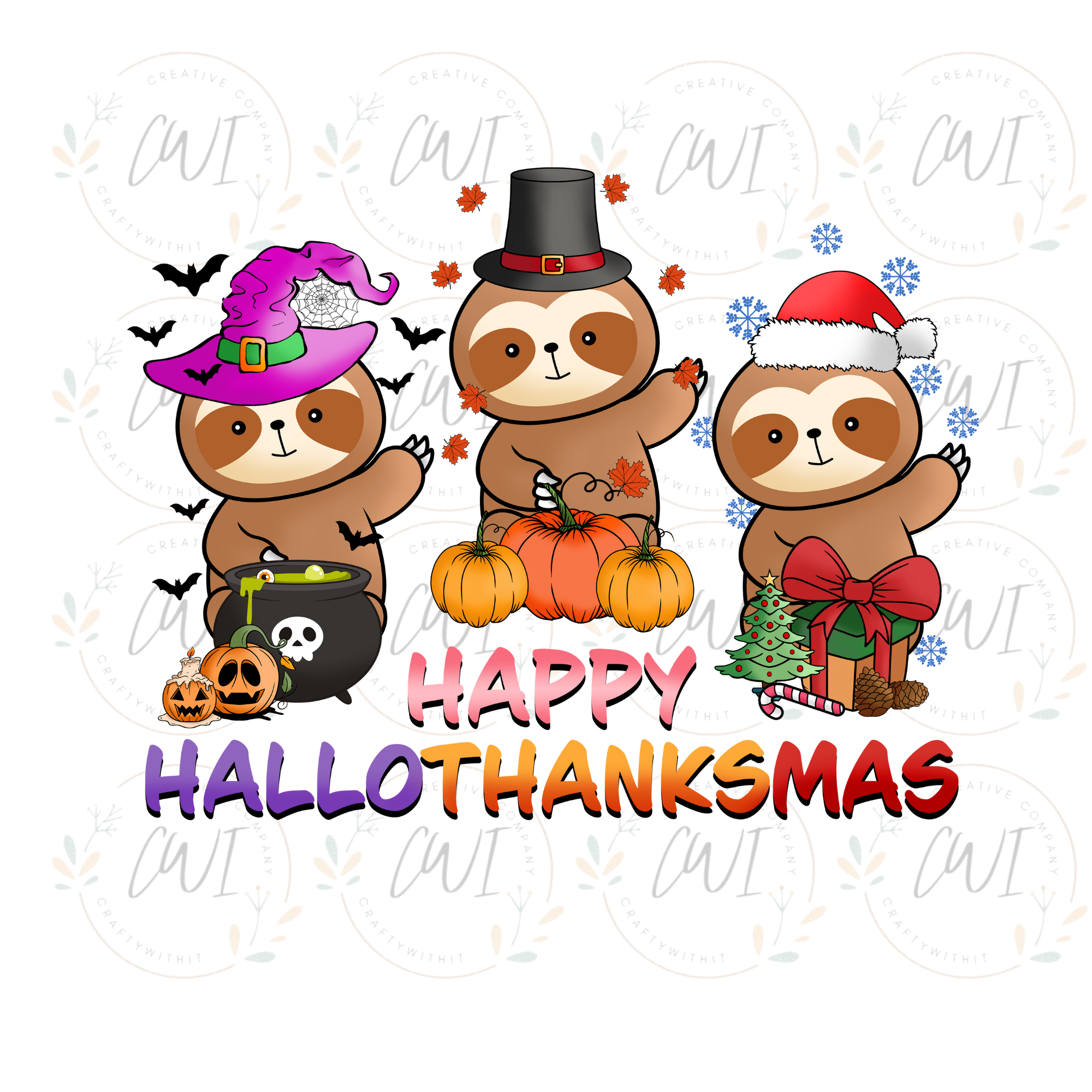 Happy Hallothanksmas Sloth - DTF Transfer