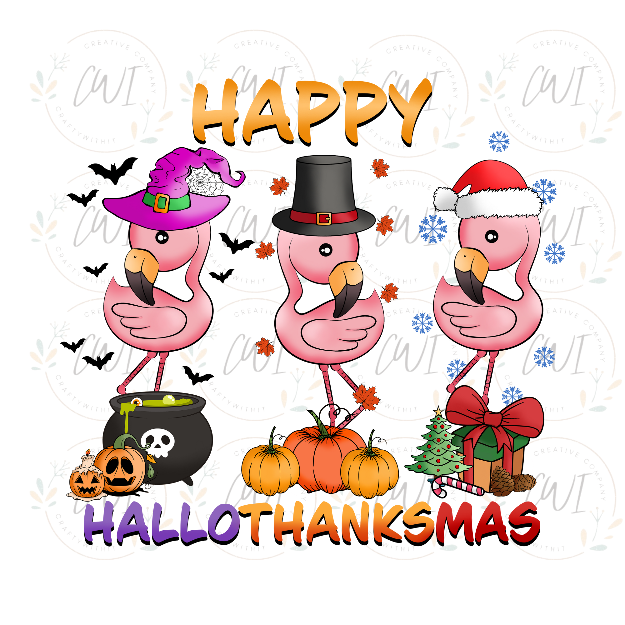 Happy Hallothanksmas Pink Flamingo  - DTF Transfer