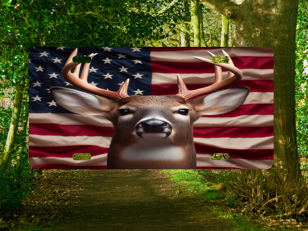 Buck With American Flag - License Plate Digital Download