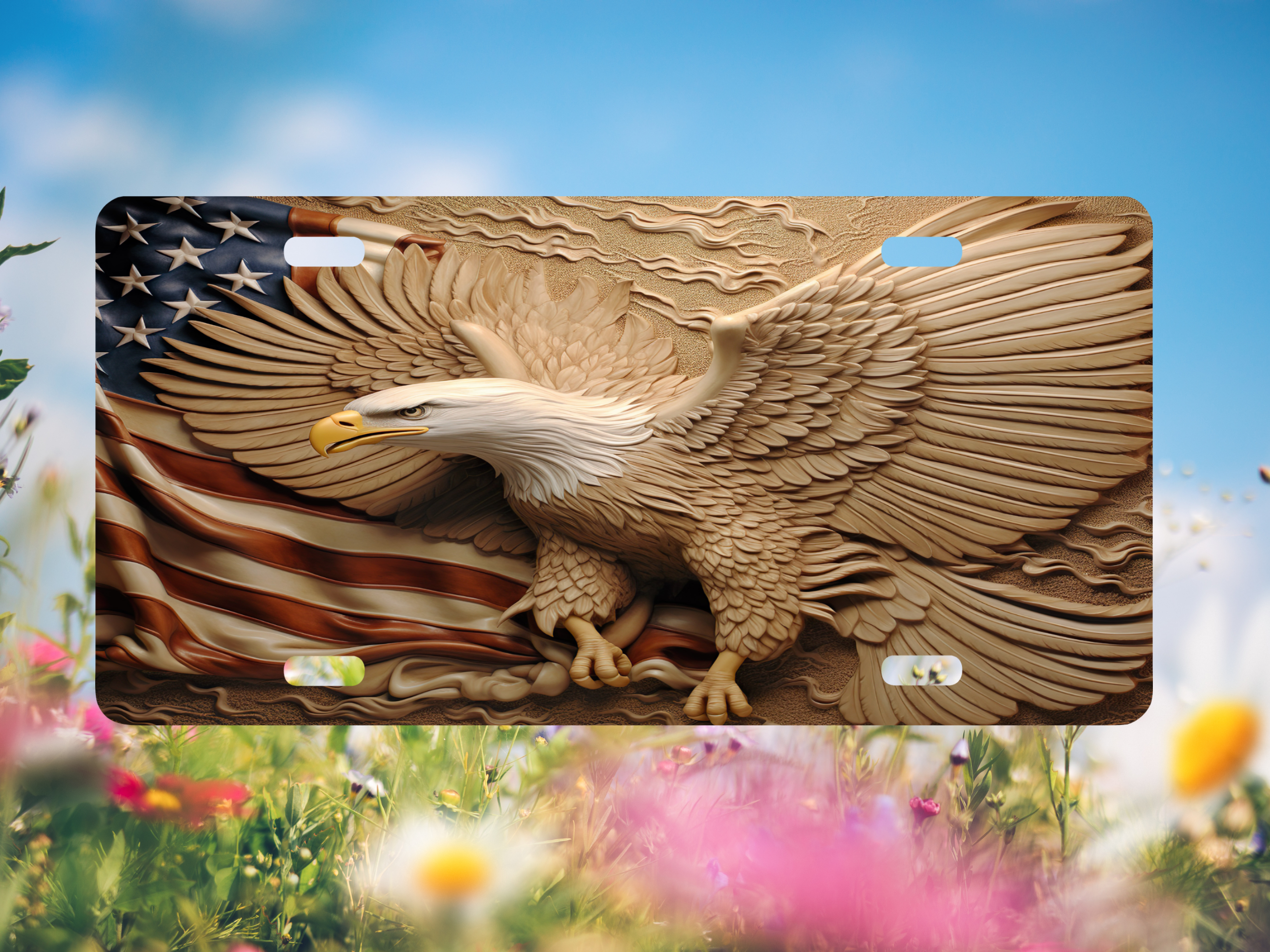 Bald Eagle With American Flag - License Plate Digital Download