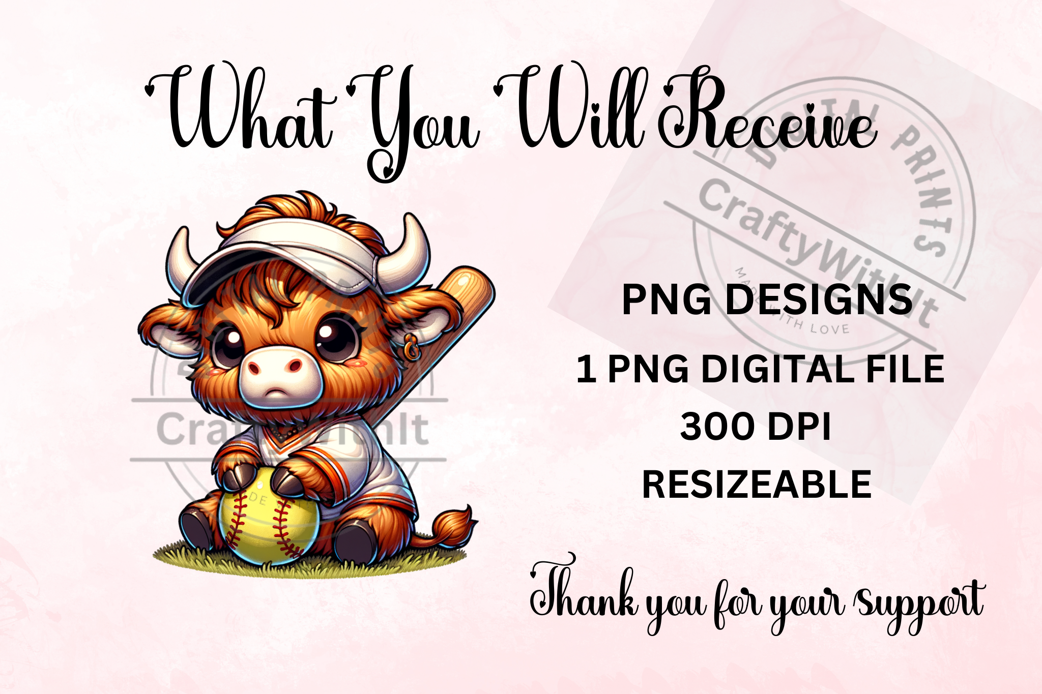 Highland Cow Softball Sublimation - PNG Digital Download
