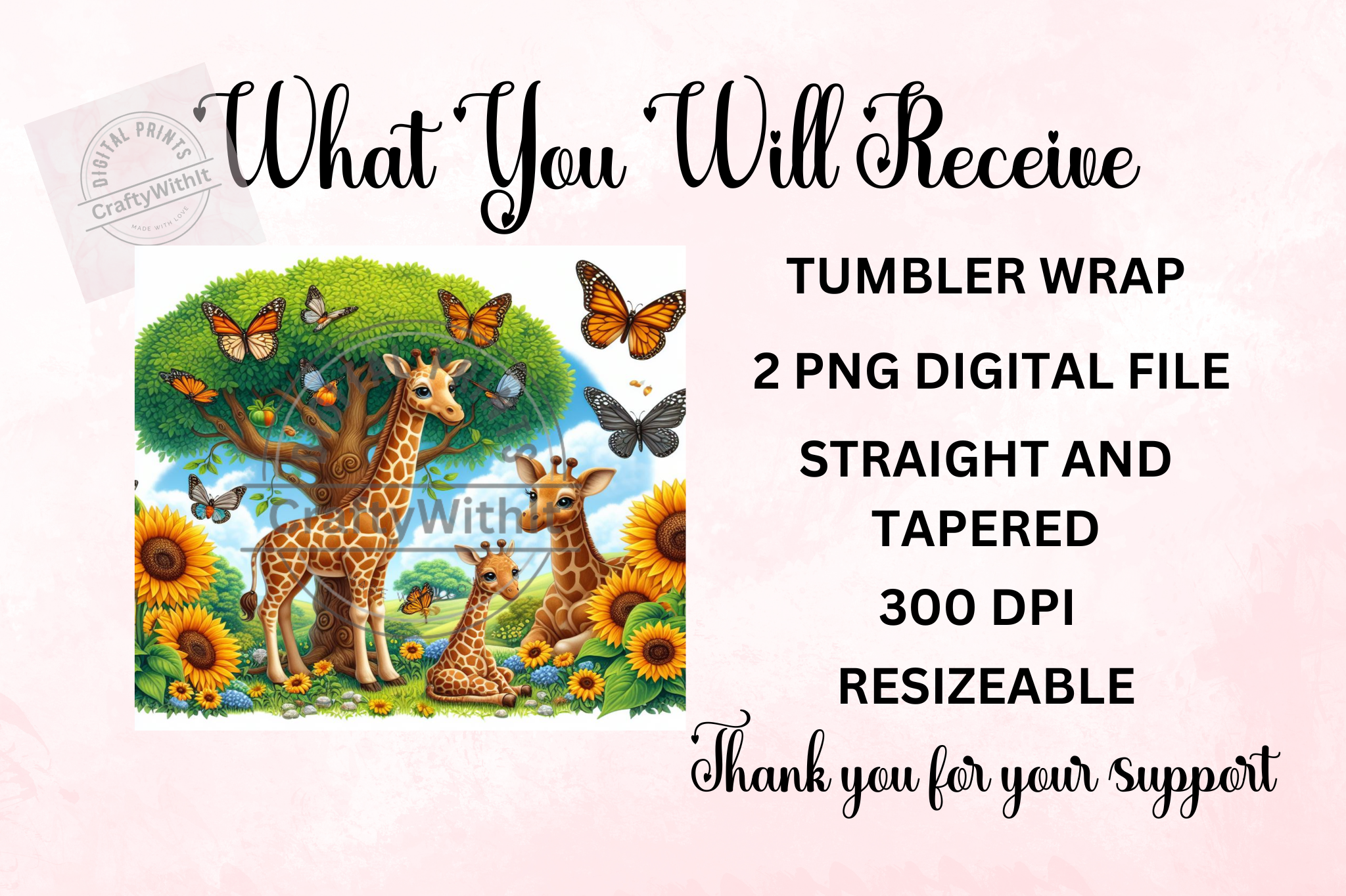 Giraffe's Sunflower - Tumbler Digital Download