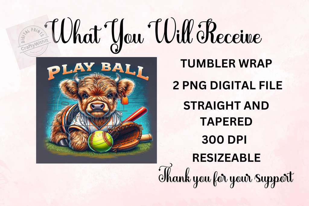 Highland Cow Softball 2 - Tumbler Digital Download