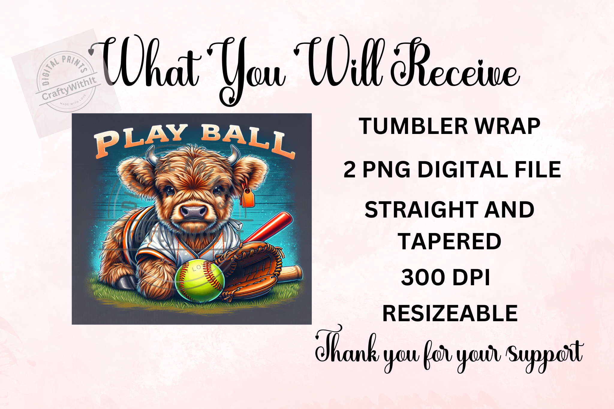 Highland Cow Softball 2 - Tumbler Digital Download
