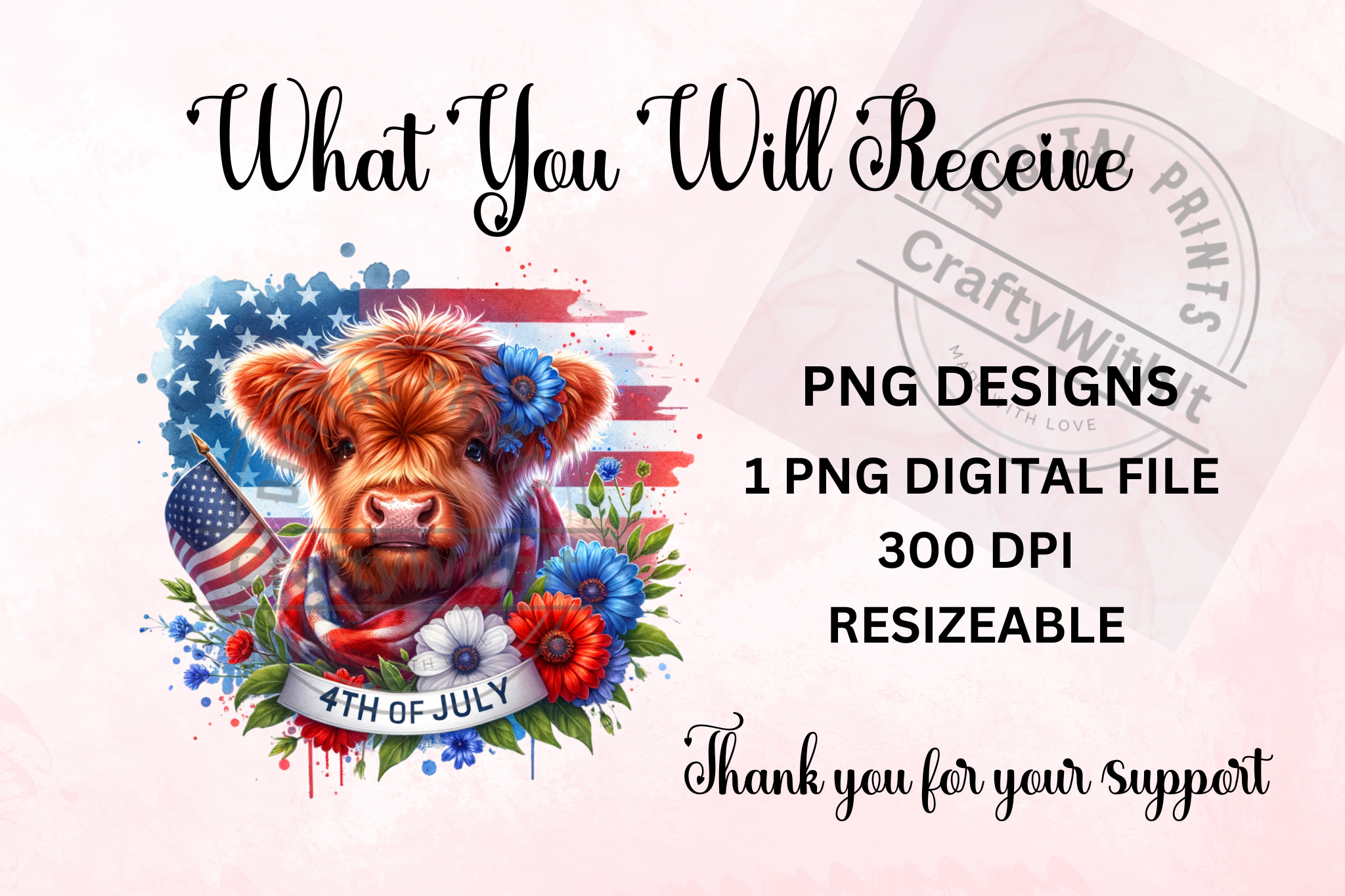 Highland Cow Patriotic Sublimation - PNG Digital Download