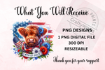 Load image into Gallery viewer, Highland Cow Patriotic Sublimation PNG  - Digital Download
