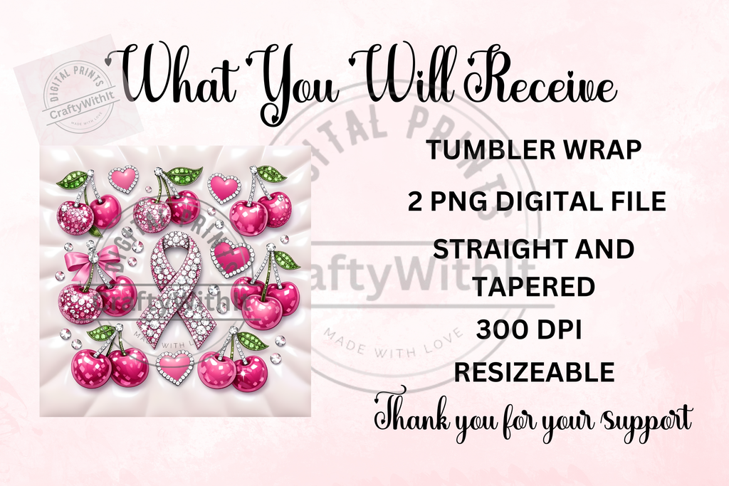 Cherry Cancer Ribbon - Tumbler Digital Download