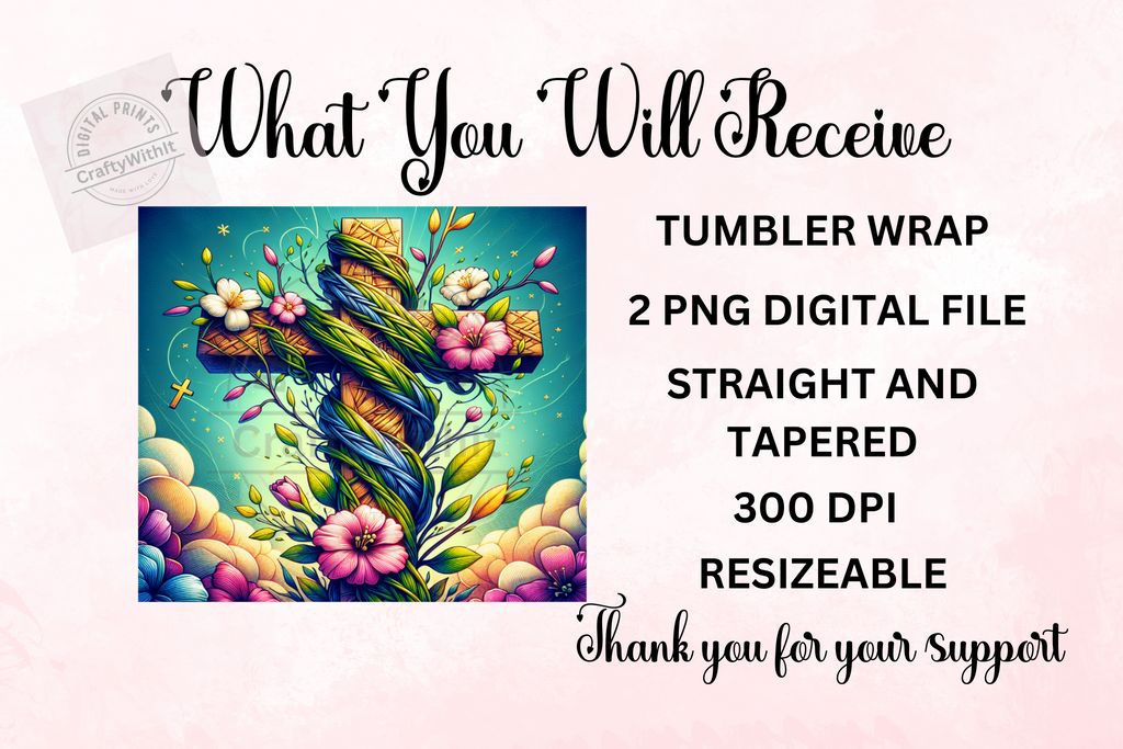 Cross With Flowers - Tumbler Digital Download