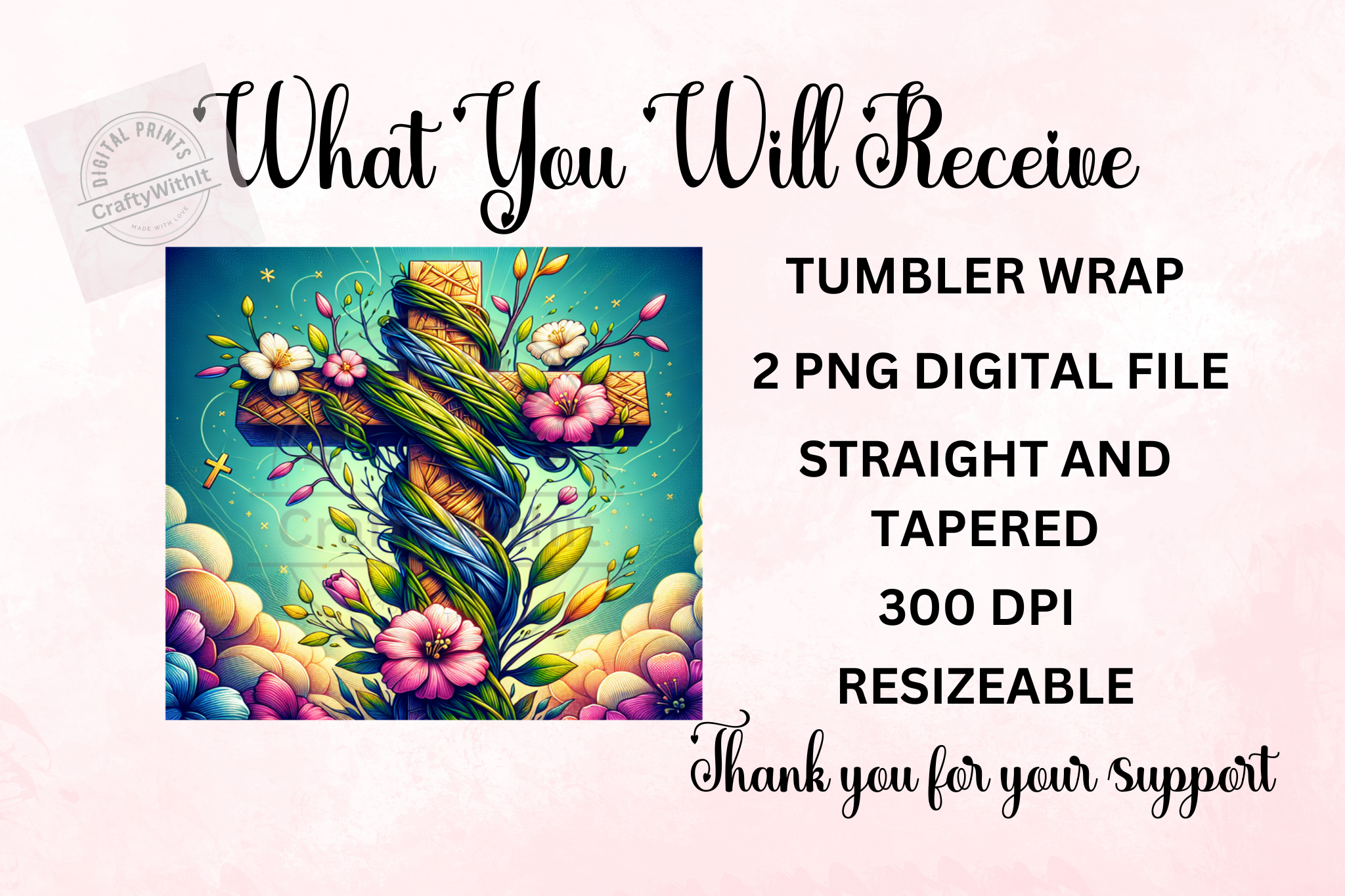 Cross With Flowers - Tumbler Digital Download