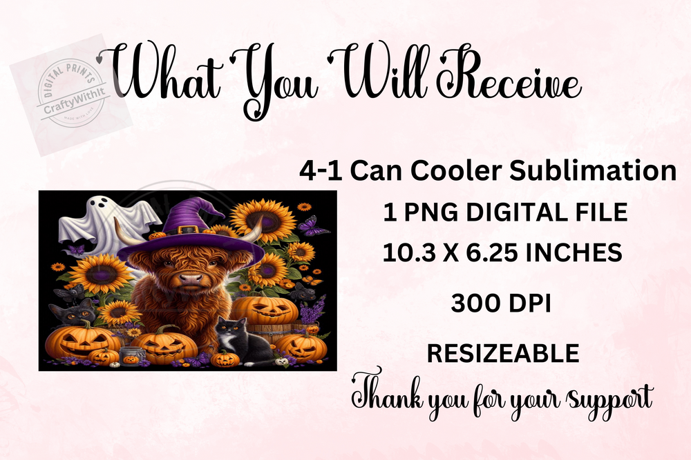 Halloween Highland Cow 4-1 Can Cooler - Digital Download