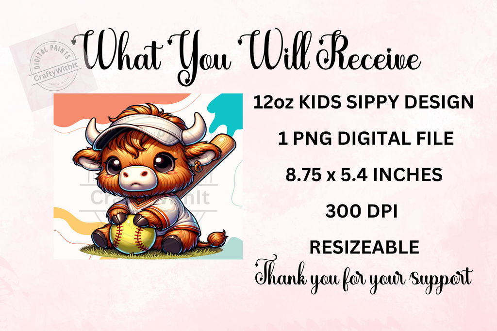 Highland Cow Softball 12oz - Kids Sippy Digital Download