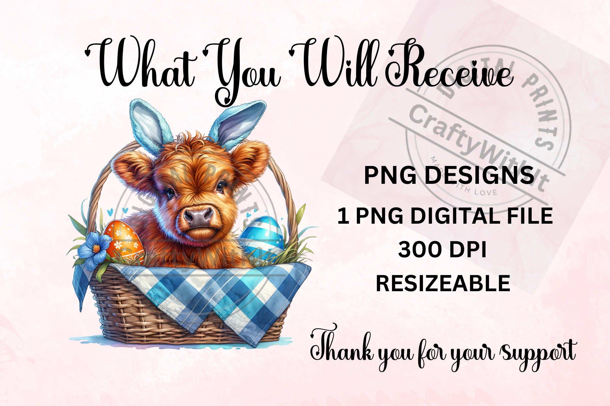 Highland Cow Easter Sublimation PNG  - Digital Download