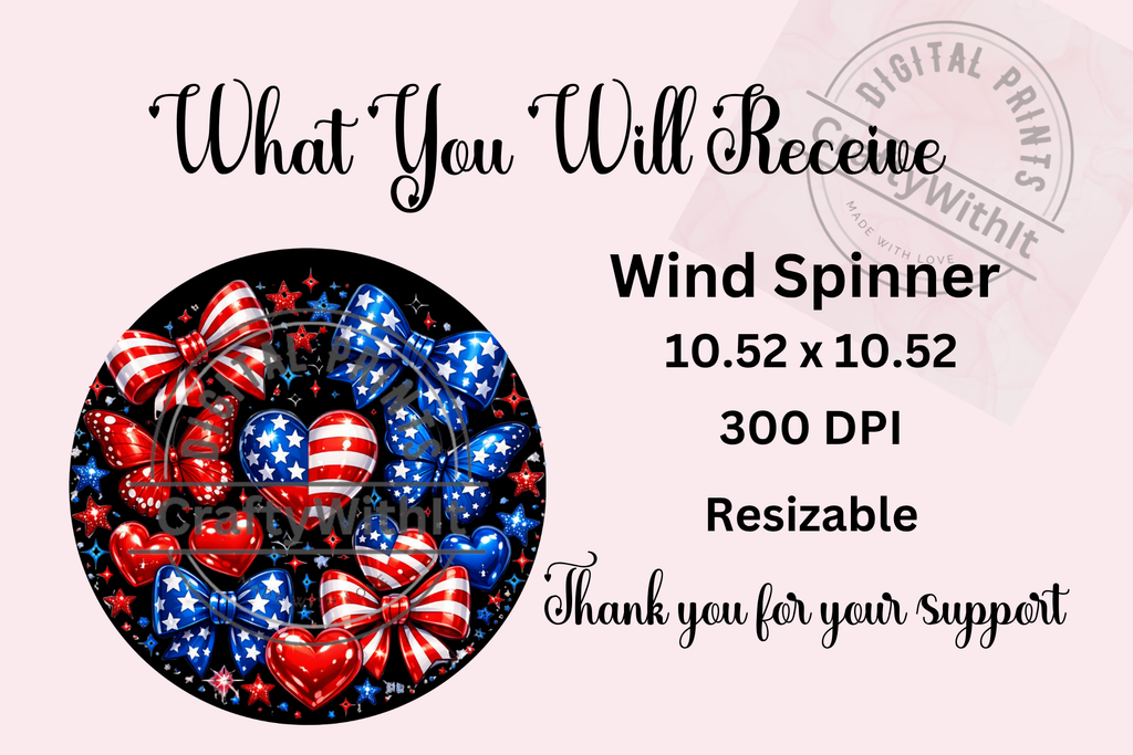 Patriotic Hearts and Butterflies - Wind Spinner Digital Download