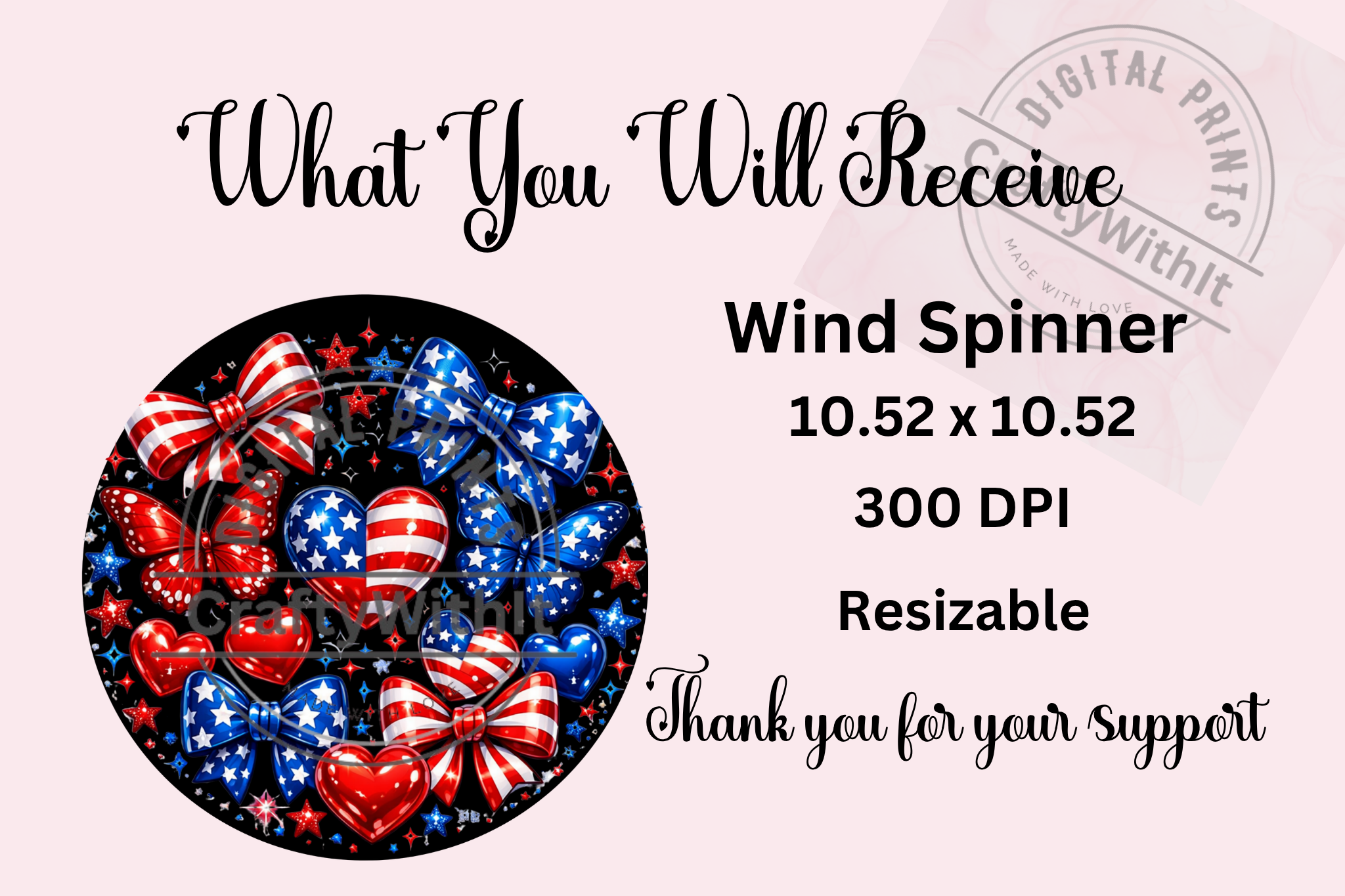 Patriotic Hearts and Butterflies - Wind Spinner Digital Download