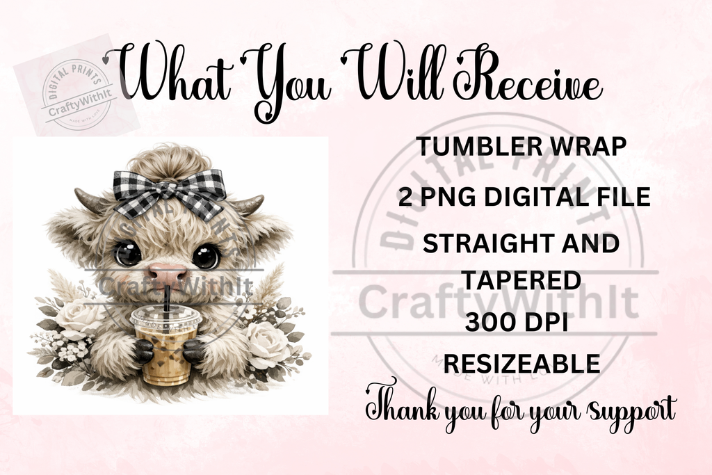 Highland Cow Ice Coffee Flowers - Tumbler Digital Download