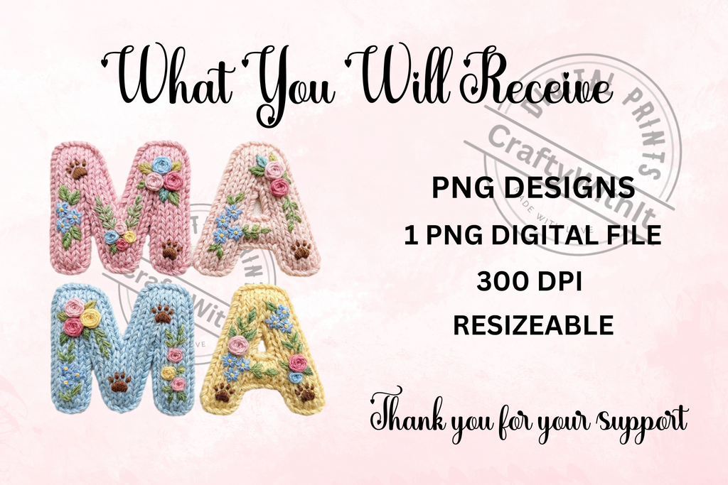 Mama Embroidered Yarn - PNG Digital Download