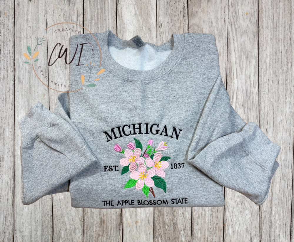Michigan Apple Blossom State - Crewneck Embroidery