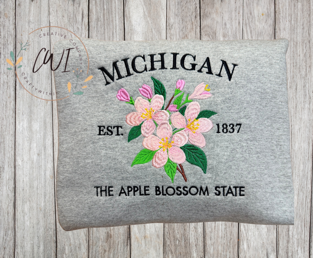Michigan Apple Blossom State - Crewneck Embroidery