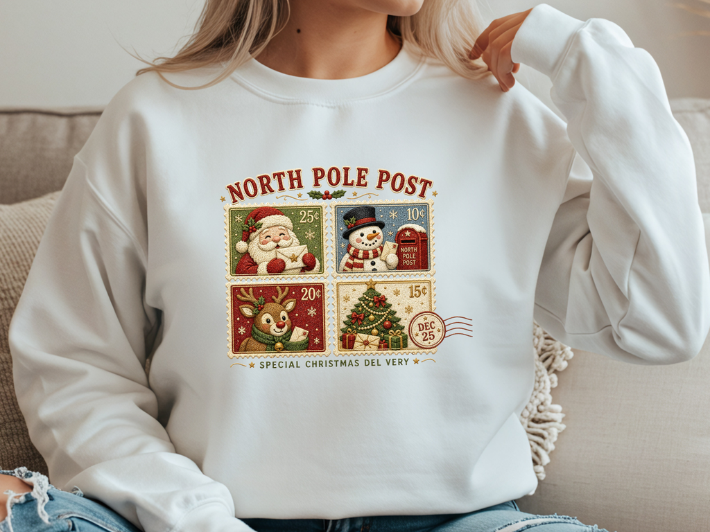 North Pole Postage Stamp Christmas DTF Transfer - Youth/Adult Direct To Film Transfer