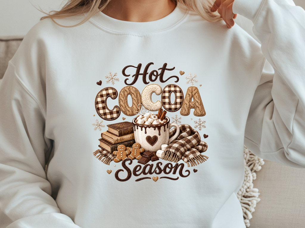 Hot Cocoa Season Cozy Winter Faux Embroidery - Youth/Adult Direct To Film Transfer