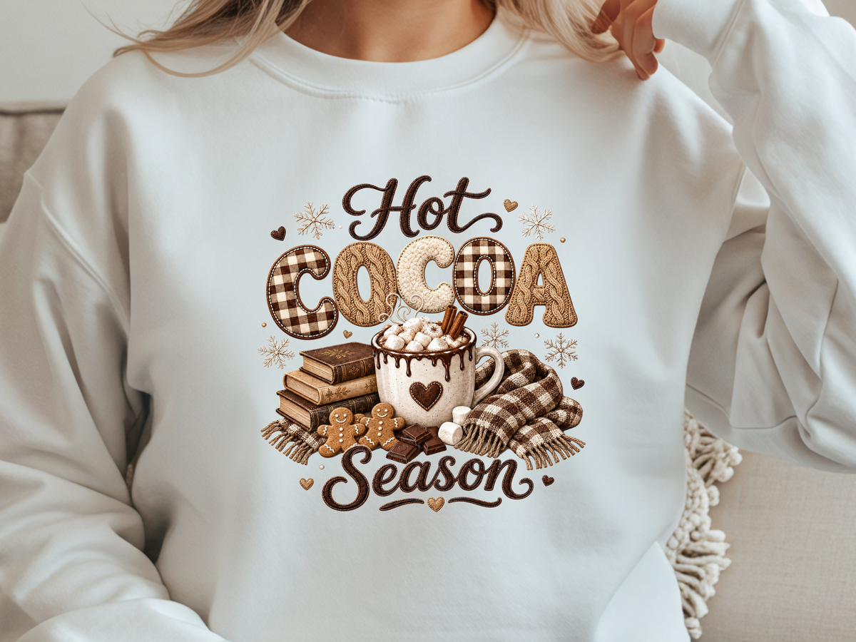 Hot Cocoa Season Cozy Winter Faux Embroidery - Youth/Adult Direct To Film Transfer
