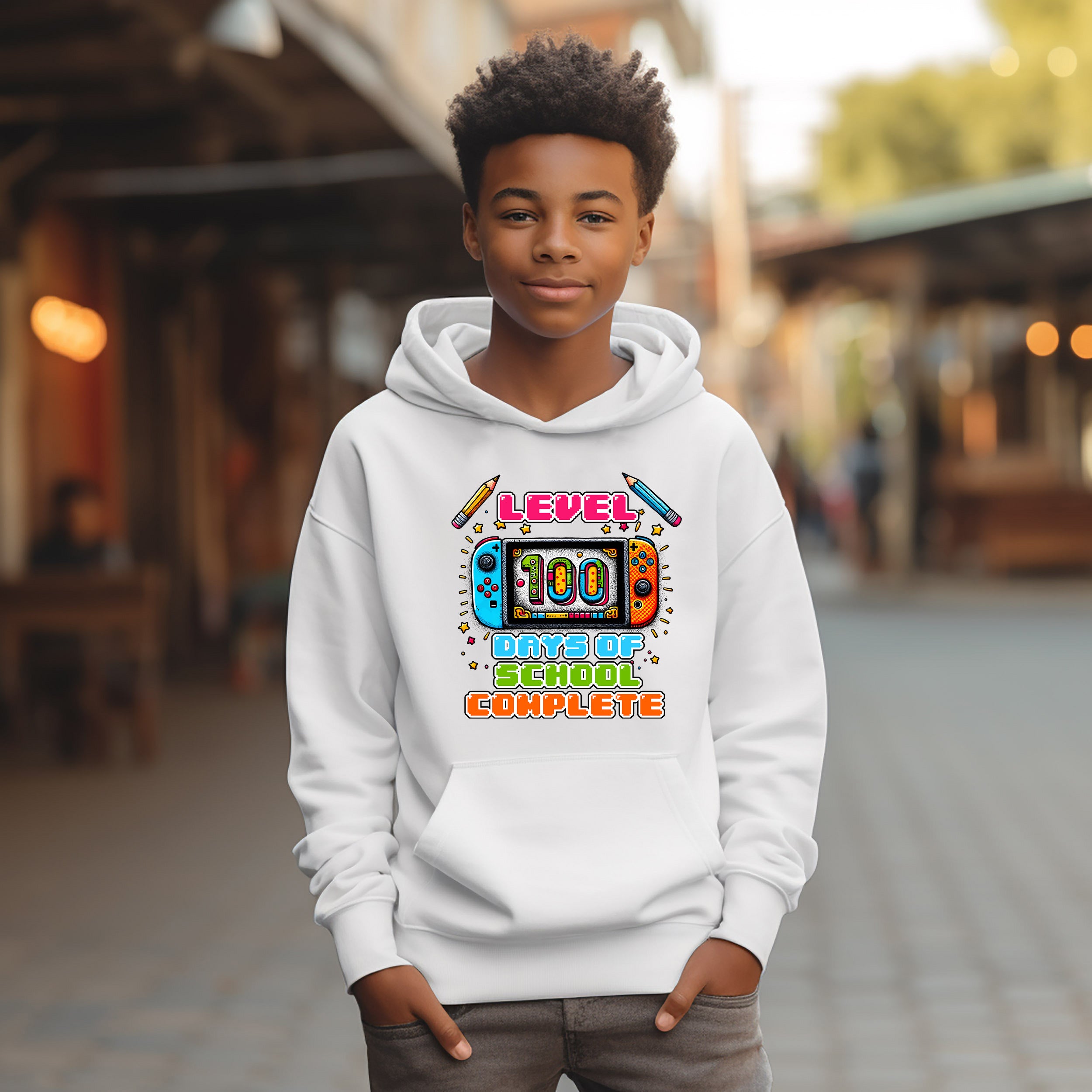 School - Level Up 100 Days Of School Youth Crewneck / Hoodie